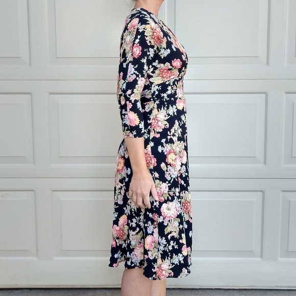 1990's does 1940's VINTAGE FLORAL DRESS xs s - Picture 7 of 12